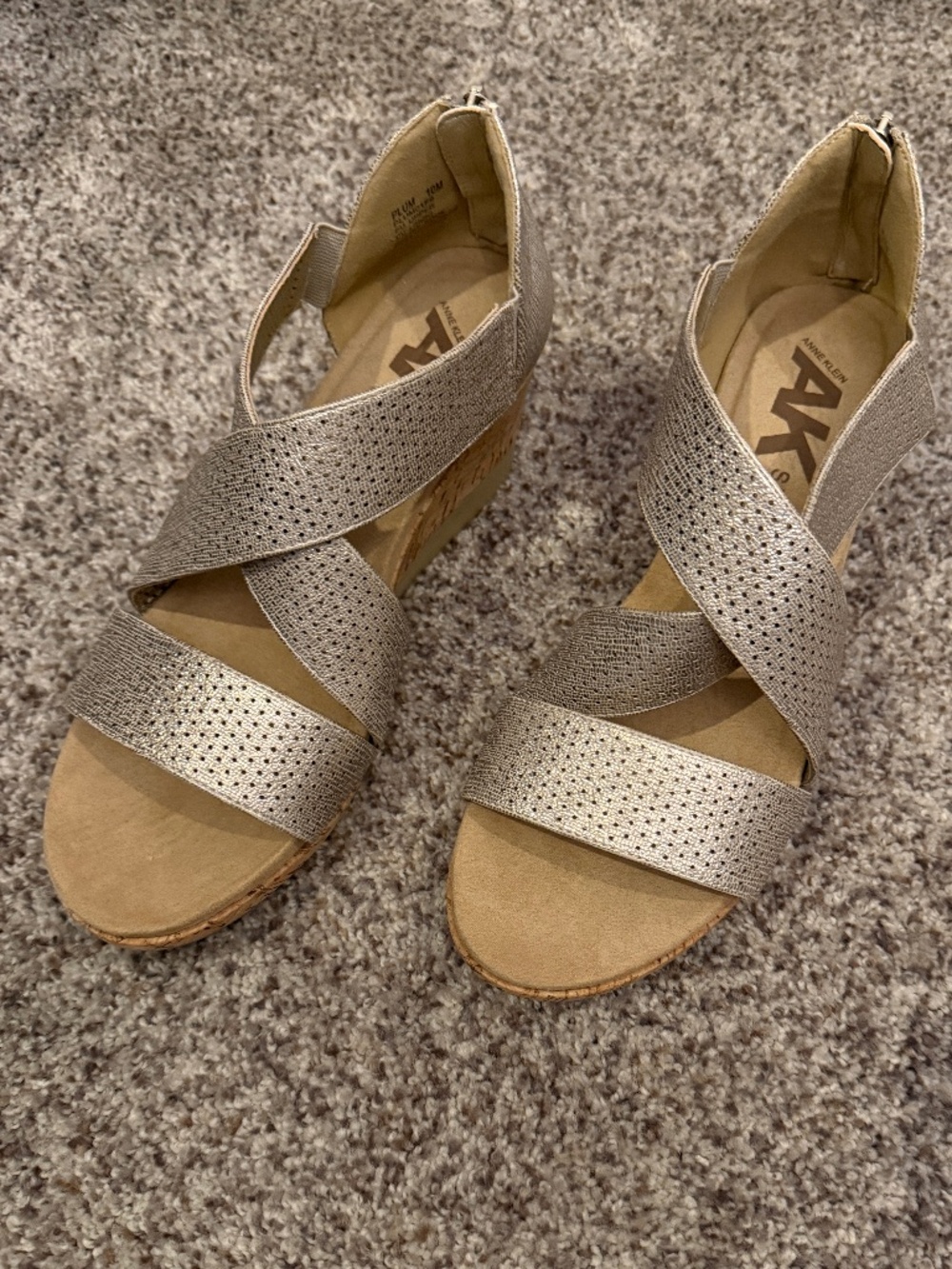 Anne Klein Sport Pebbles Metallic Wedge Sandal - Gold 10